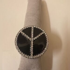 Black and Rhinestone Peace Sign Ring